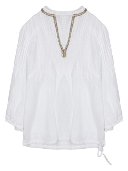 120% LINO BLUSA IN LINO CON STRASS