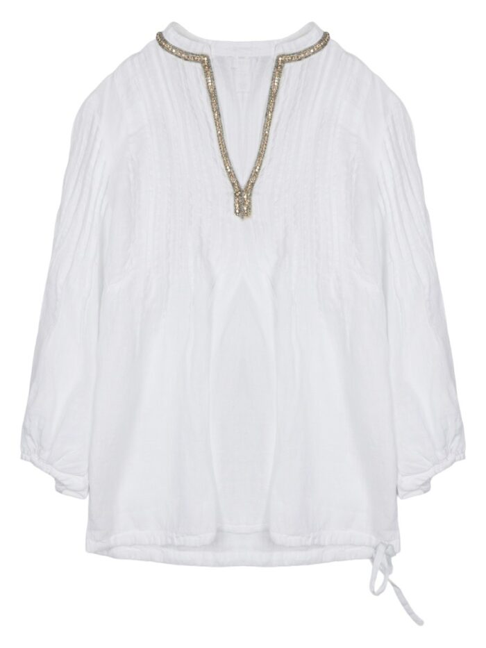120% lino blusa in lino con strass 120% LINO BLUSA IN LINO CON STRASS