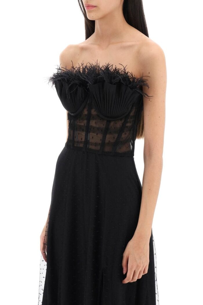 1913 Dresscode Long Bustier Dress With Feather Trim