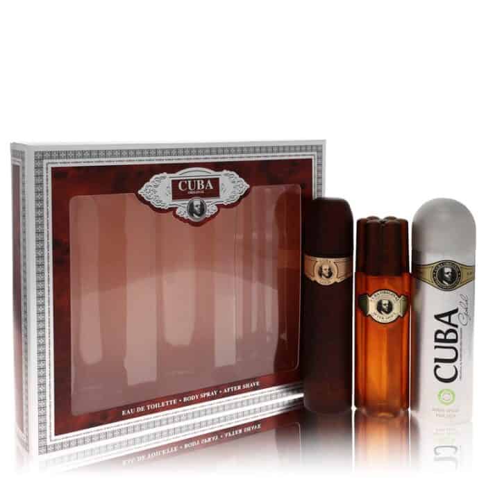 Cuba Gold By Fragluxe - Gift Set -- 3.3 Oz Eau De Toilette Spray + 3.3 Oz After Shave Spray + 6.7 Oz Body Deodorant Spray