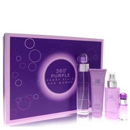 Perry Ellis 360 Purple By Perry Ellis - Gift Set -- 3.4 Oz Eau De Parfum Spray + .25 Oz Mini EDP Spray + 4 Oz Body Mist Spray + 3 Oz Shower Gel