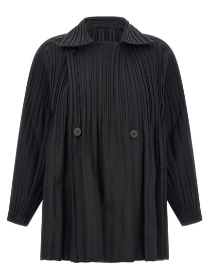 PLEATS PLEASE ISSEY MIYAKE A-line Black 'Smooth Coat' Coat