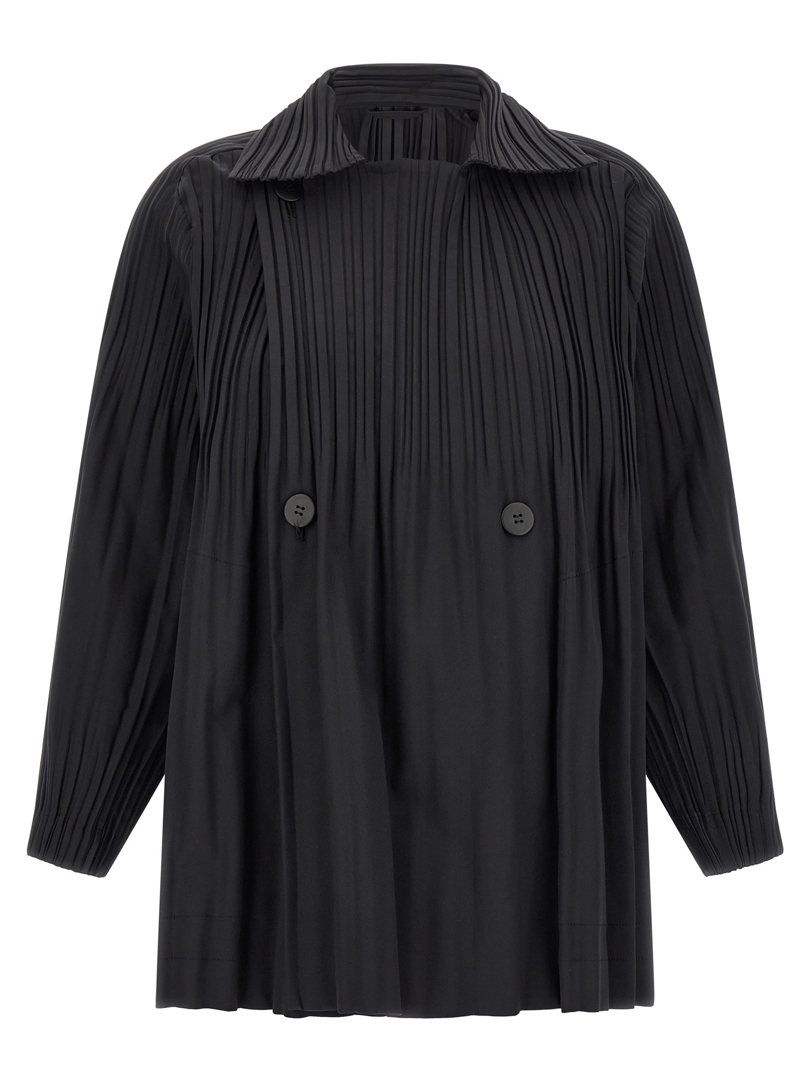 PLEATS PLEASE ISSEY MIYAKE A-line Black 'Smooth Coat' Coat