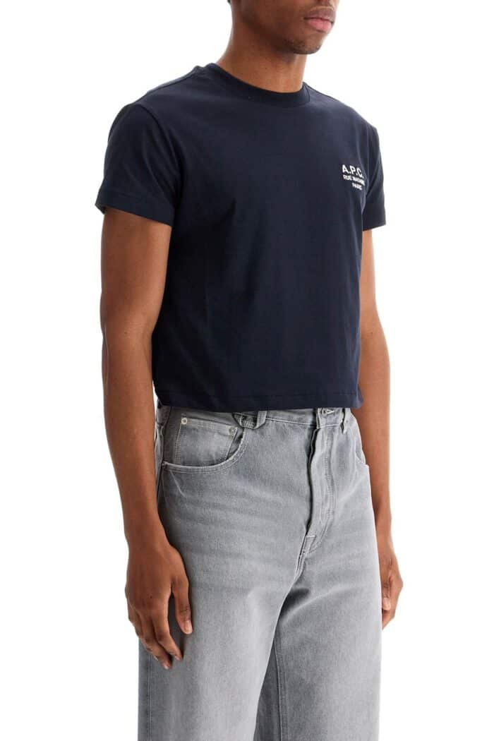 A.P.C. Cropped T-shirt In Dark Blue Organic Cotton