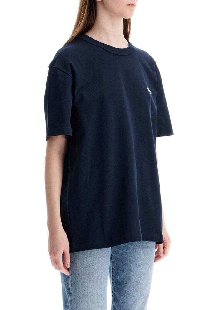 A.P.C. T-shirt In Cotone Biologico Blu Scuro Con Logo Ricamato