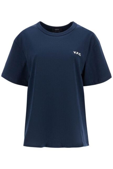 A.P.C. T-shirt In Cotone Biologico Blu Scuro Con Logo Ricamato