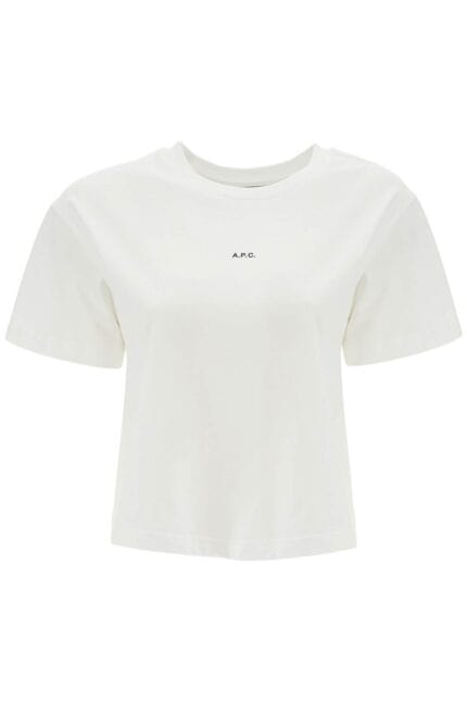 A.P.C. Women's Organic Cotton White Boxy Cropped T-shirt With Micro Embroidered Logo Gots