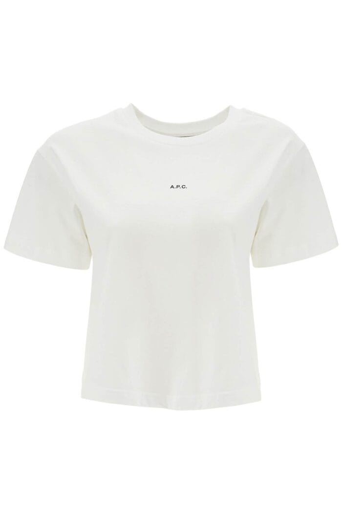 A.P.C. Women's Organic Cotton White Boxy Cropped T-shirt With Micro Embroidered Logo Gots