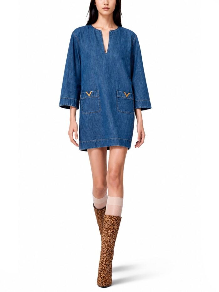 Valentino Garavani Abito In Denim "chambray"