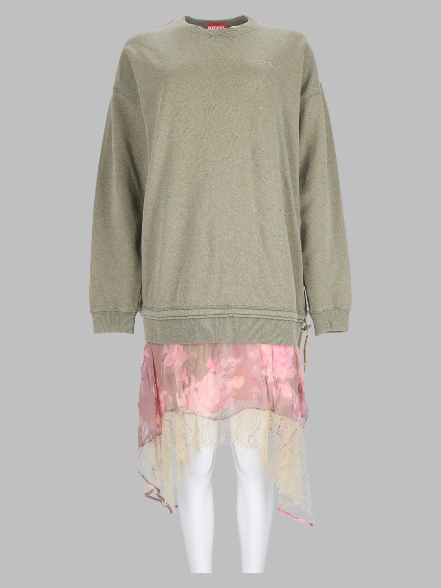 Diesel Abito In Felpa Con Gonna In Chiffon E Pizzo