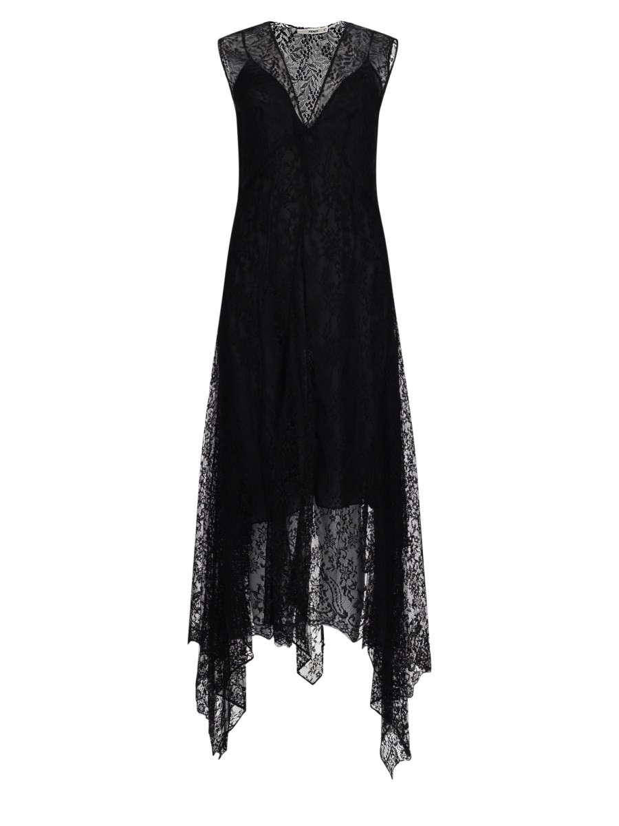 Fendi Abito Midi In Pizzo Flowers E Bacche