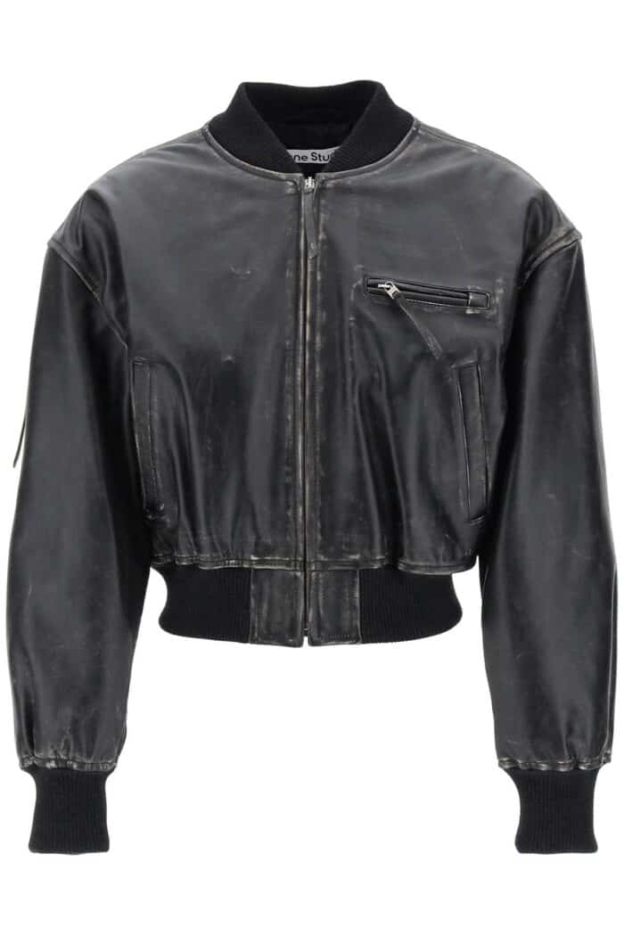 ACNE STUDIOS Aged Leather Bomber Jacket With Distressed Treatment