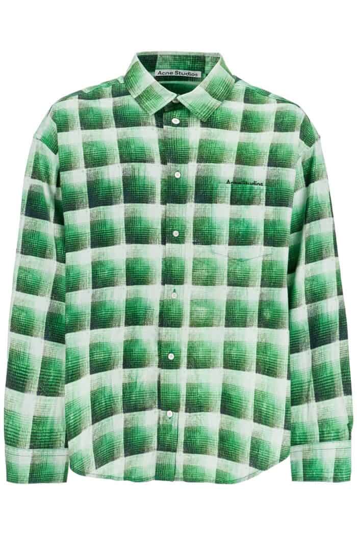 ACNE STUDIOS Green Checkered Cotton Flannel Shirt