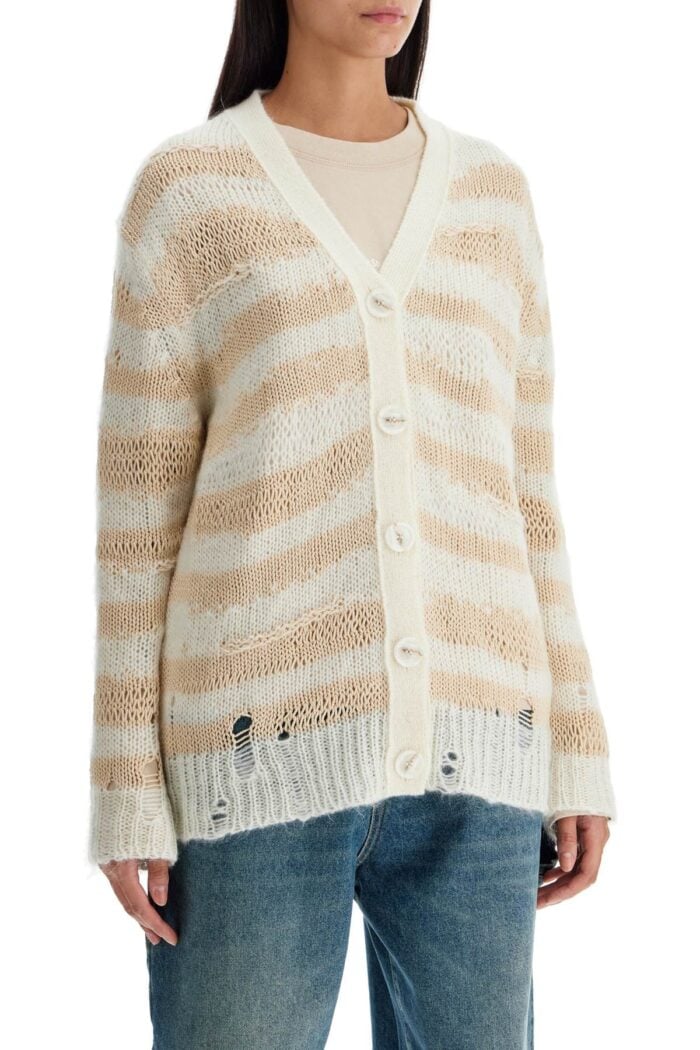 ACNE STUDIOS Striped Distressed Cardigan With