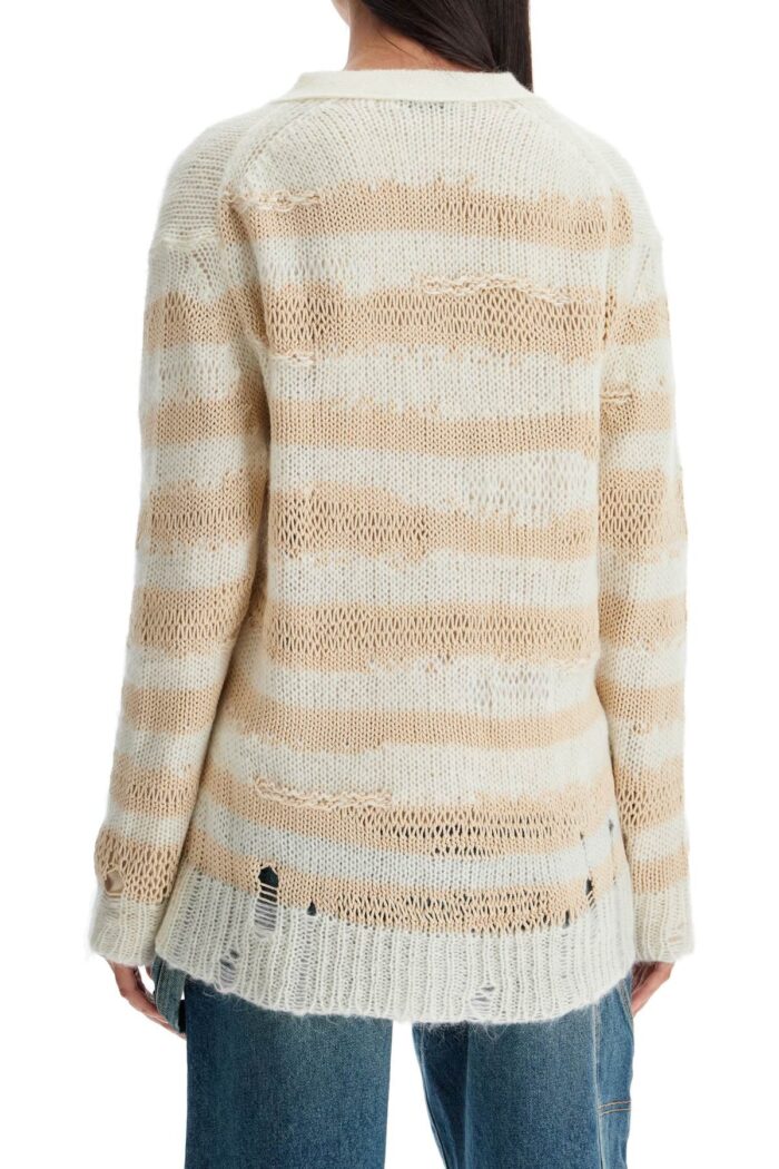 ACNE STUDIOS Striped Distressed Cardigan With