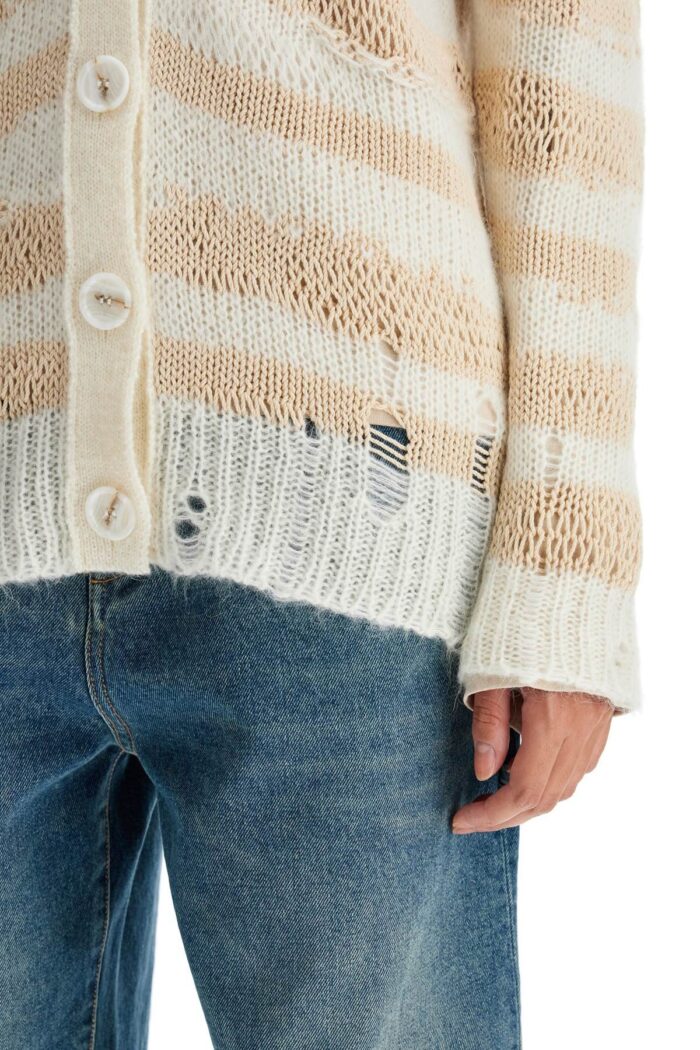 ACNE STUDIOS Striped Distressed Cardigan With