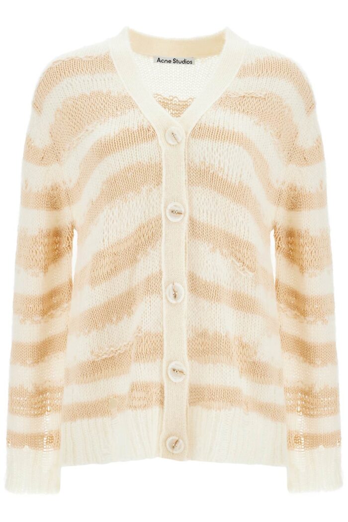 ACNE STUDIOS Striped Distressed Cardigan With