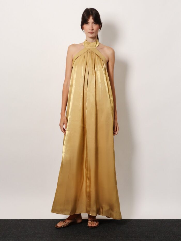 Actualee Flared Satin Long Dress