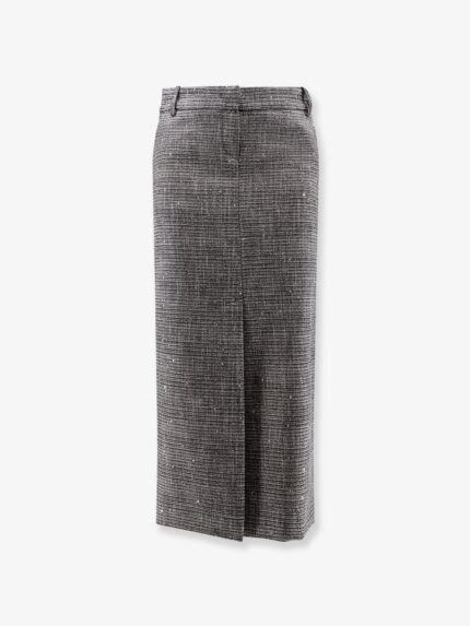 Actualee Tartan Midi Skirt With Lurex And Sequin Trim