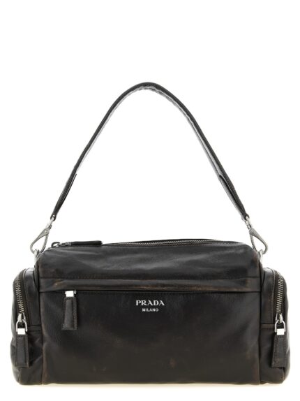 PRADA Aged Effect Nappa Leather Crossbody Bag