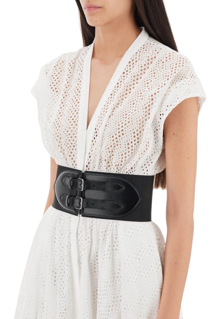 Alaia Belted Broderie Shirt Dress