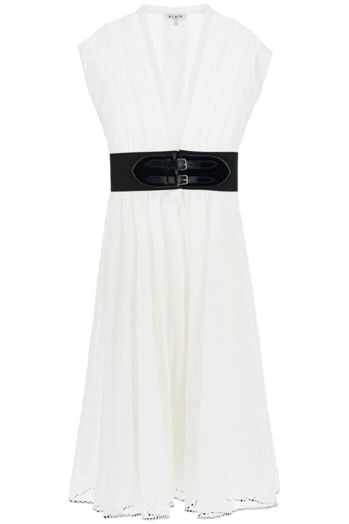 Alaia Belted Broderie Shirt Dress