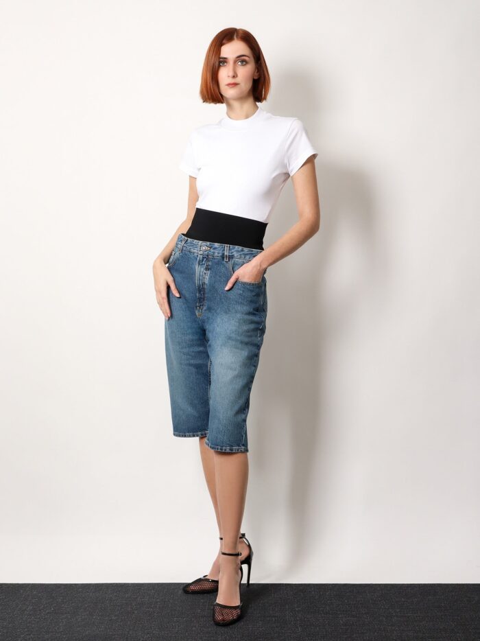 ALAIA Denim Bermuda Shorts With Ribbed Band