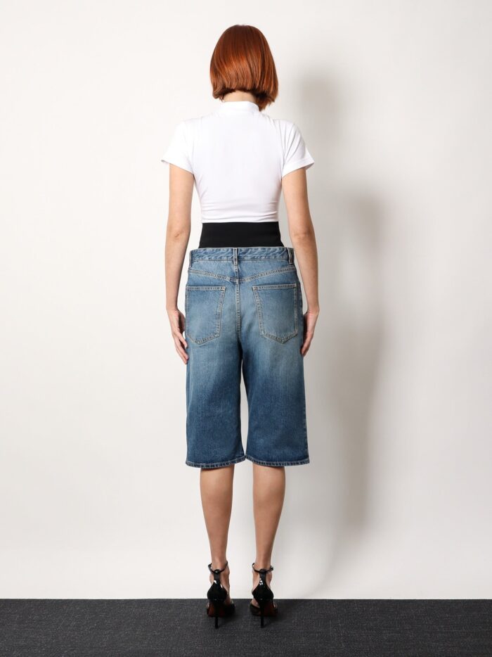 ALAIA Denim Bermuda Shorts With Ribbed Band
