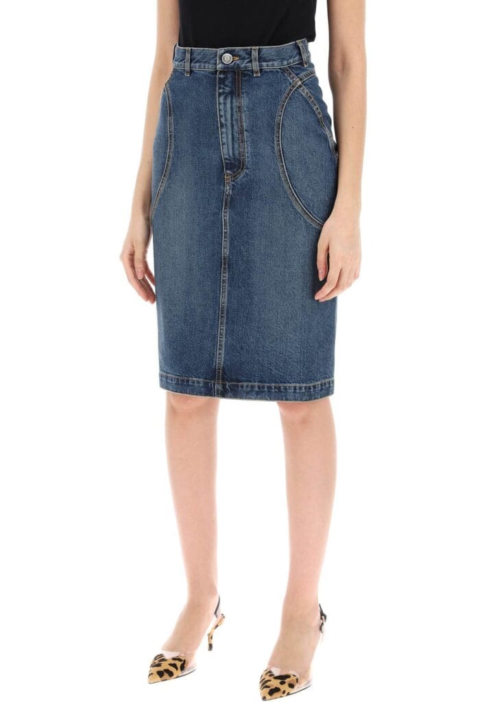 ALAIA Denim Midi Skirt In Seven