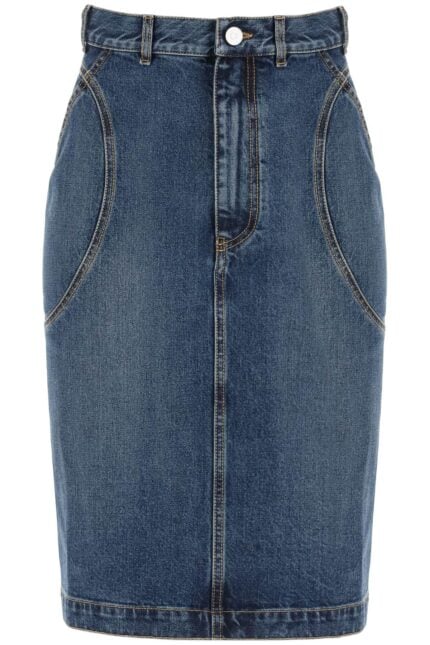 ALAIA Denim Midi Skirt In Seven