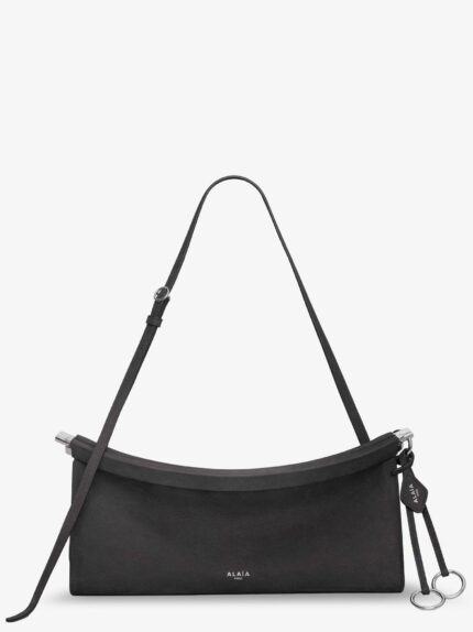 ALAIA East West Leather Shoulder Bag With Engraved Lettering Logo