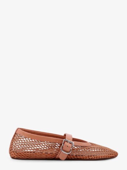 ALAIA Fishnet Ballet Flats With Leather Profiles