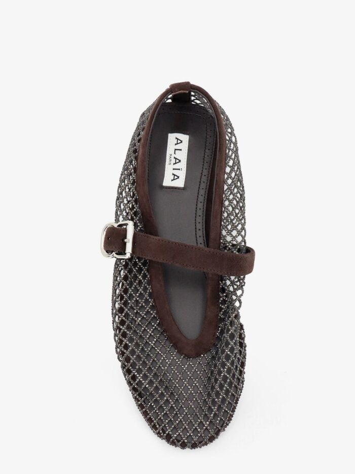 ALAIA Flat Mesh Ballet Flats With Rhinestone Detail