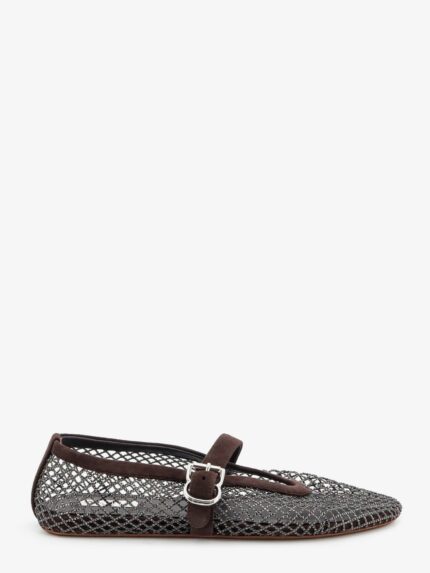 ALAIA Flat Mesh Ballet Flats With Rhinestone Detail