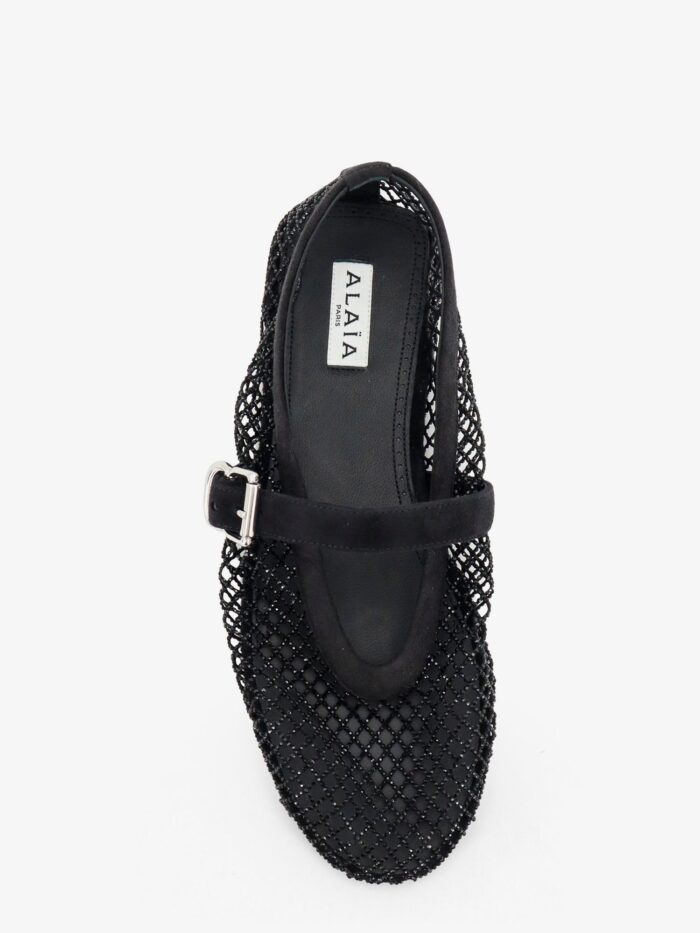 ALAIA Flat Mesh Ballet Flats With Rhinestone Detail