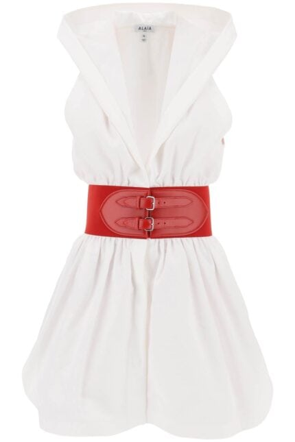 Alaia Hooded Mini Dress With Belted Waist