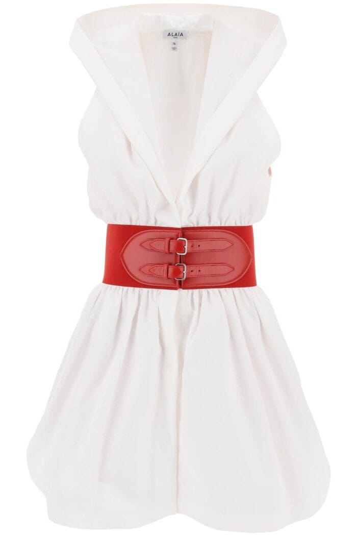 Alaia Hooded Mini Dress With Belted Waist