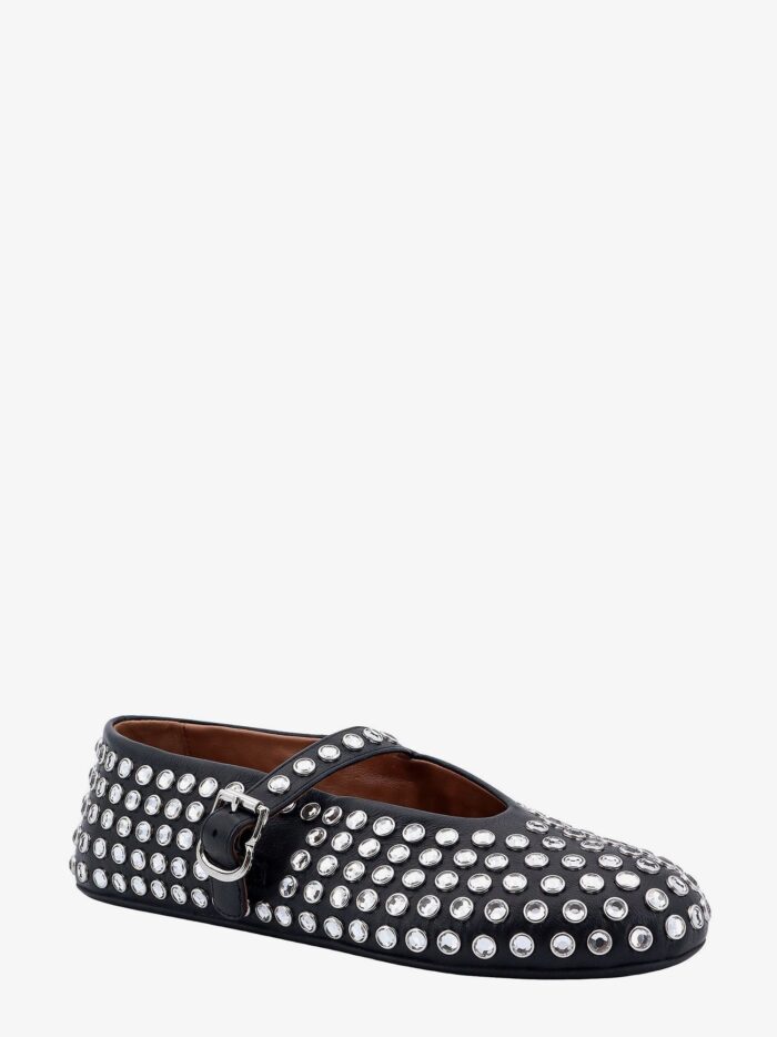 ALAIA Leather Ballerinas Strap With Rhinestones
