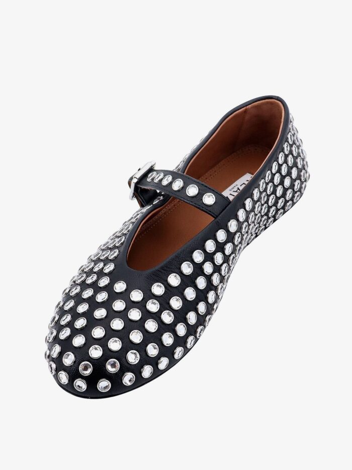 ALAIA Leather Ballerinas Strap With Rhinestones