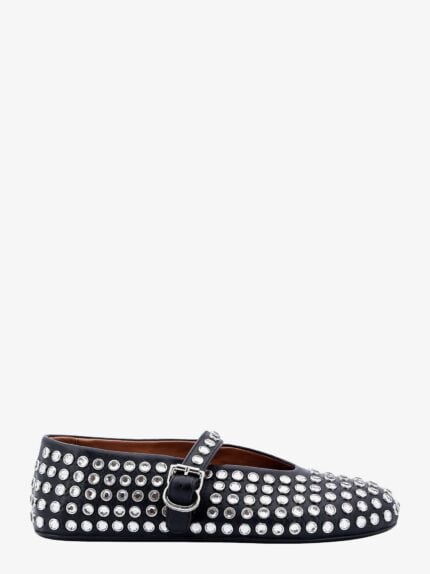 ALAIA Leather Ballerinas Strap With Rhinestones
