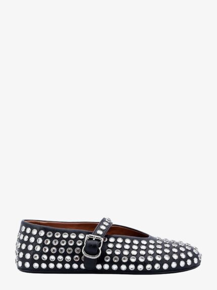 ALAIA Leather Ballerinas Strap With Rhinestones