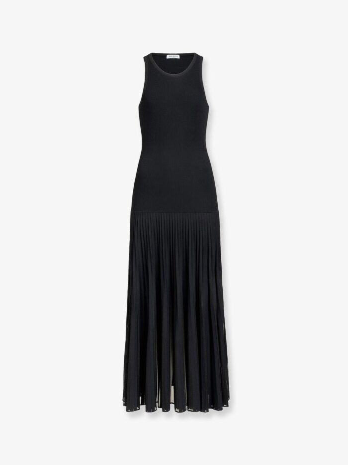 ALAIA Long Pleated Viscose Blend Dress
