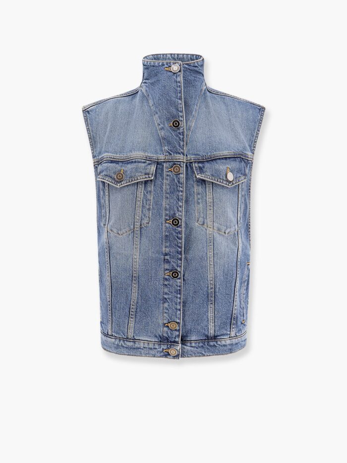 ALAIA Stone Washed Denim Sleeveless Jacket