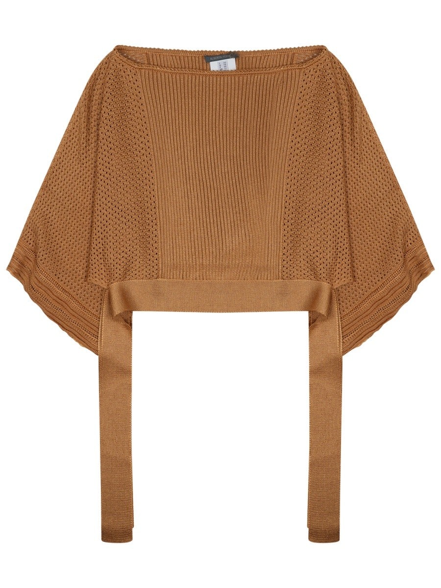 Alberta Ferretti Mesh Knitted Poncho Sweater