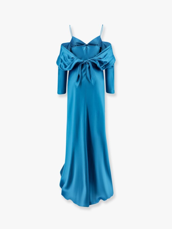 Alberta Ferretti Satin Long Dress With Bow On The Back