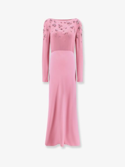 Alberta Ferretti Viscose Long Dress With Silk Top With Sequins