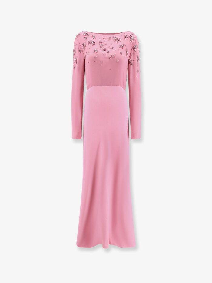 Alberta Ferretti Viscose Long Dress With Silk Top With Sequins