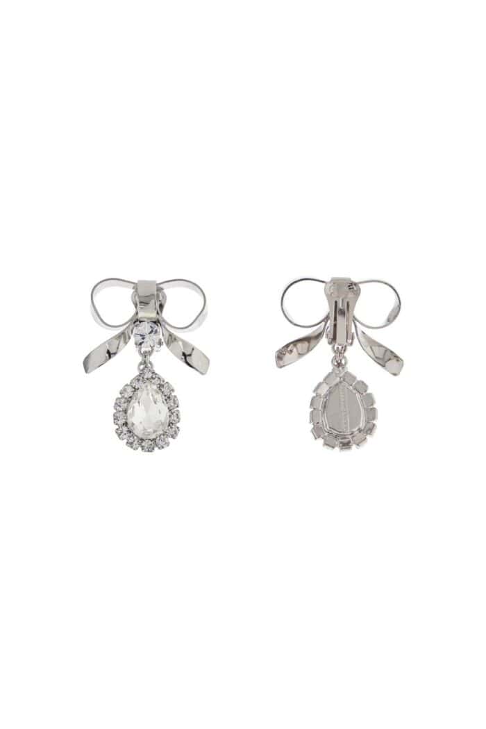 ALESSANDRA RICH Bow Earrings With Crystal Pendant In Silver-plated Brass