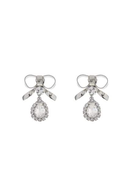 ALESSANDRA RICH Bow Earrings With Crystal Pendant In Silver-plated Brass