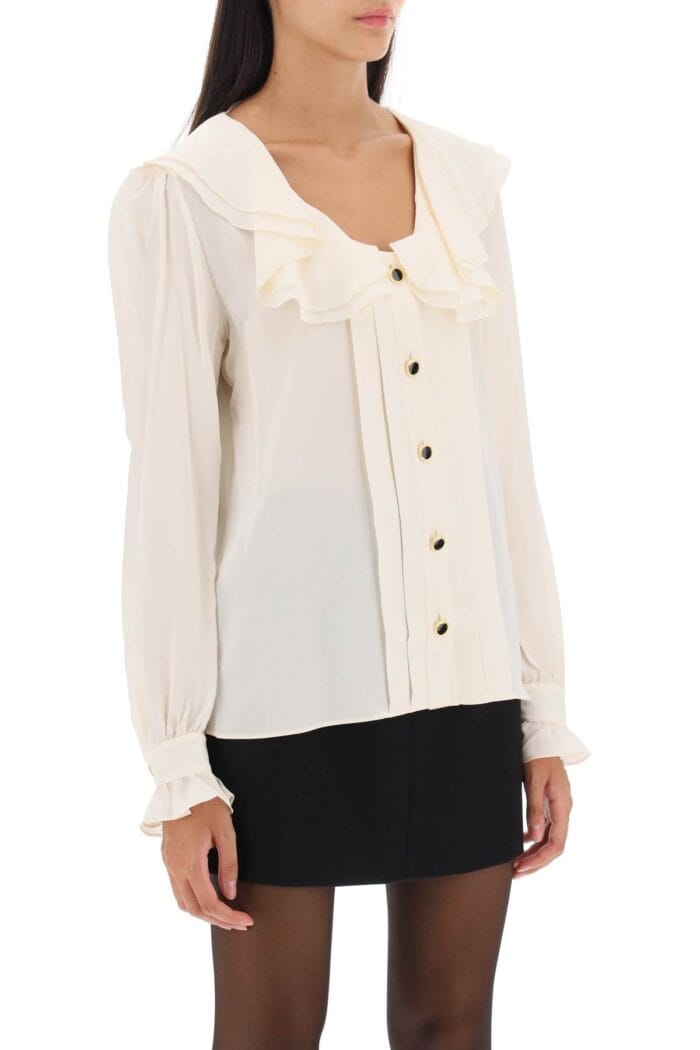 Alessandra Rich Crepe De Chine Blouse With Frills